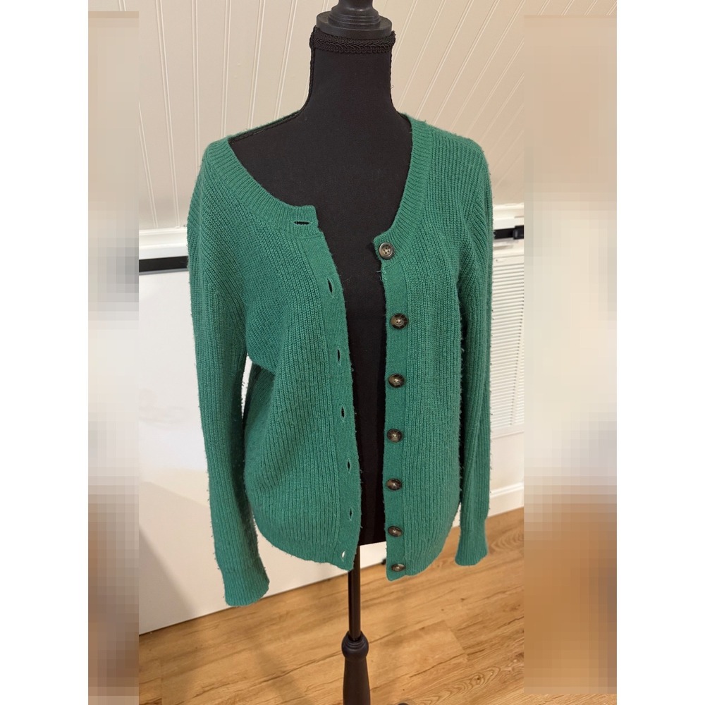 Boden Green Wool Alpaca Blend Ribbed Knit Button Front Cardigan size 8 medium